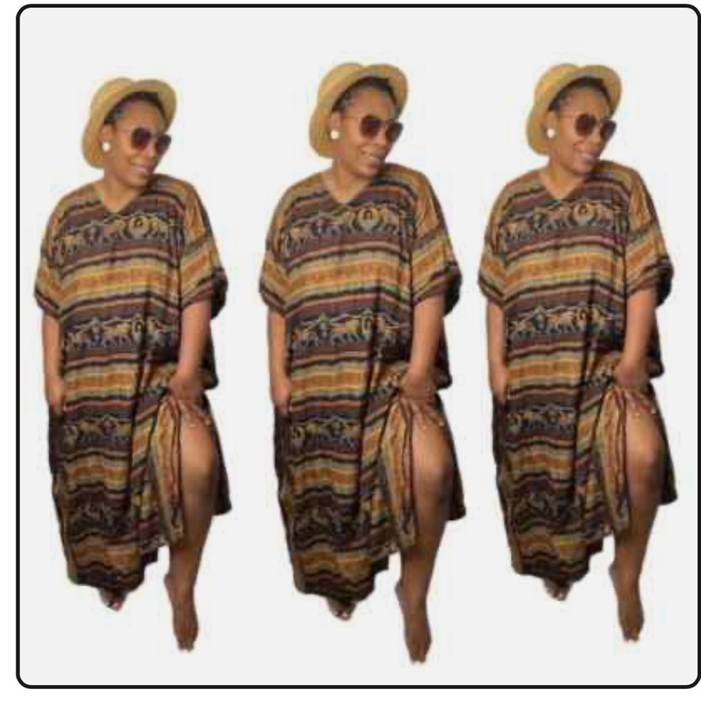 Nubian queen Dress Vintage Kaftan popover Elephant print Africa beach cover